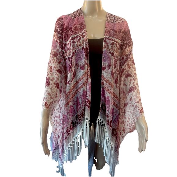 Swim Suit Cover Up Scarf Wrap Woman 1 Size Multicolored Shawl Tassels Bohemian - Picture 11 of 11